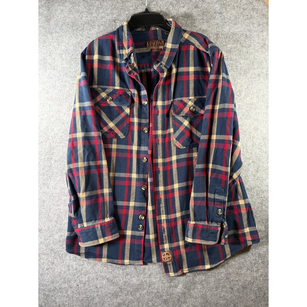 Lincoln Outfitters Mens Plaid Flannel Button Down Shirt Navy Blue Red Tan XL - Picture 3 of 10